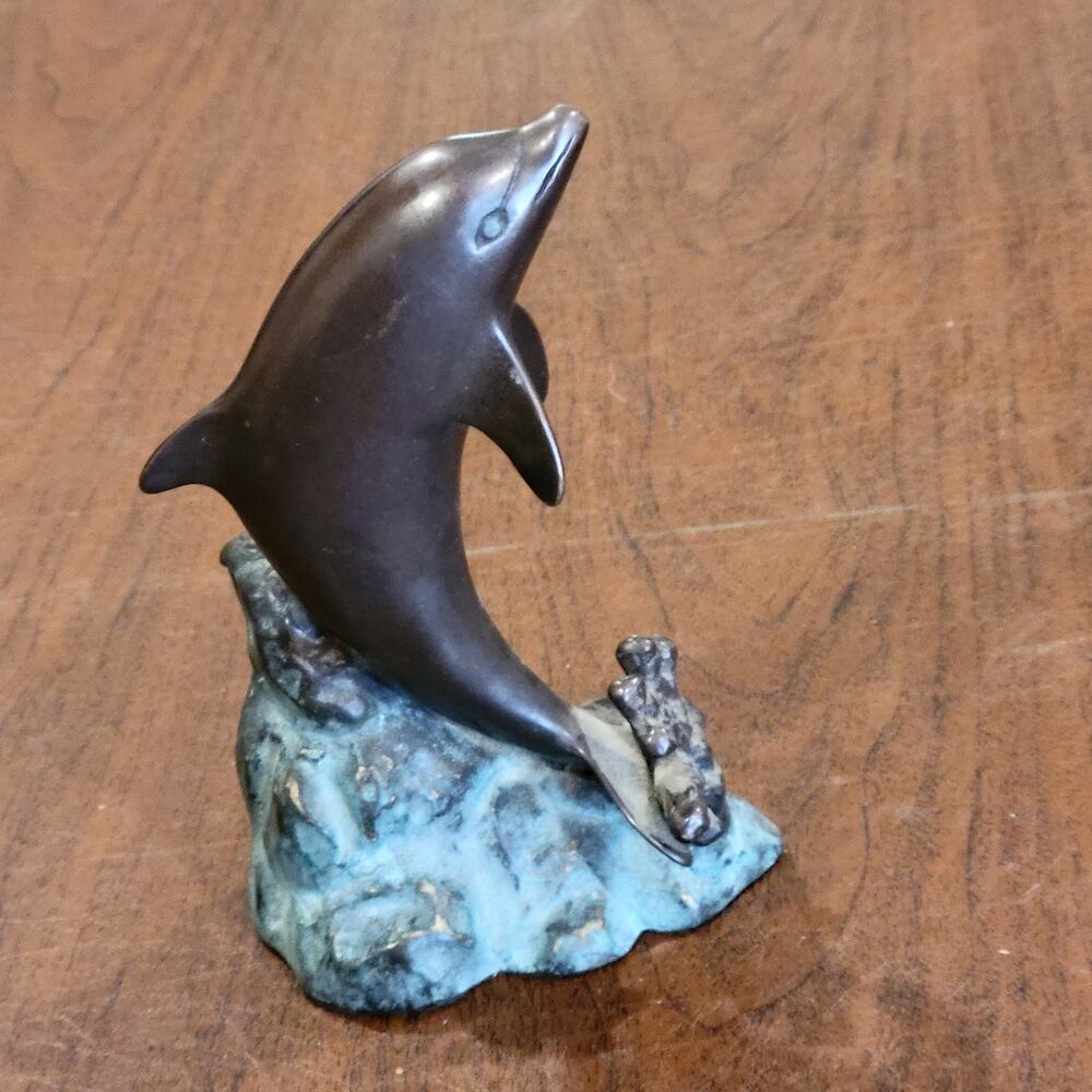 Vtg Dolphin Sculpture Bronze Brass by San Pacific International SPI